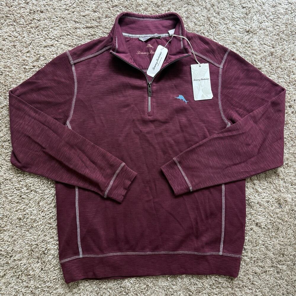 Tommy Bahama Tobago Bay Half Zip Pullover Shirt Size M Aged Claret NWT Cotton
